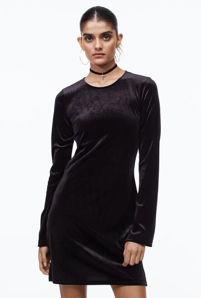 Женское велюровое платье с открытой спиной Н&М (56730) М Черное  56730 фото
