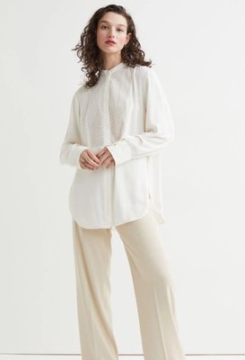 Жіноча блуза з мереживним нагрудником Н&М (56707) М Біла 56707 фото
