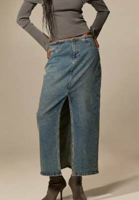 Жіноча джинсова спідниця з розрізом Н&М (56172) XS Синя 56172 фото