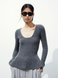 Жіночий приталений светр з вирізом Н&М (56328) XS Сірий 56328 фото 1