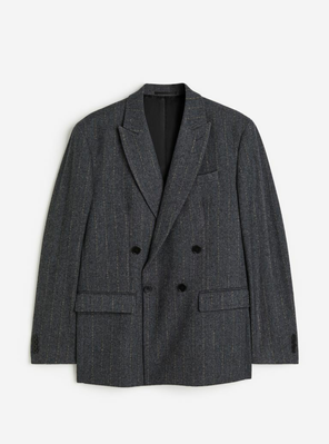 Мужской свободный двухбортный пиджак из смеси шерсти Н&М (56524) M Темно-серый 56524_50 фото