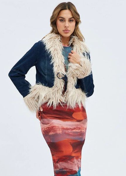 Женская джинсовая куртка с шалевым воротником Н&М (56244) XS Синяя 56244 фото