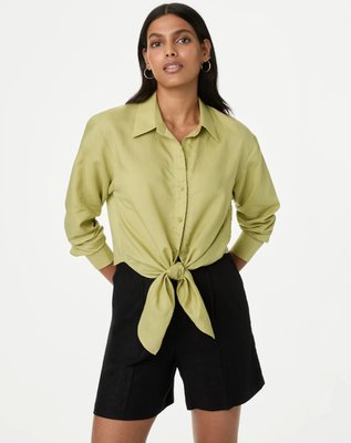 Жіноча лляна сорочка з довгим рукавом M&S (57112) M Зелена 57112 фото