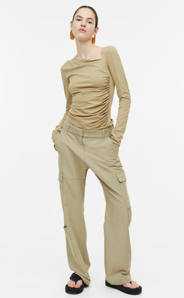 Женские брюки карго из льняной смеси Н&М (55997) XS Бежевые 55997 фото