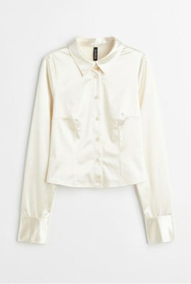 Женская атласная рубашка укороченная H&M (73759) S Белая 73760 фото