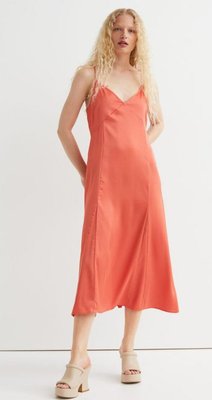 Жіноча атласна сукня на бретелях Н&М (57037) М Оранжева  57037 фото