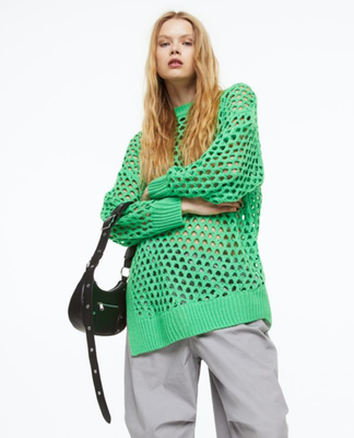 Женский ассиметричный ажурный свитер Н&М (56136) XS Зеленый 56136 фото