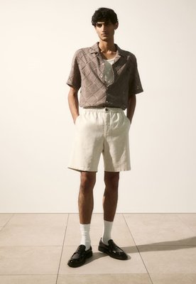 Мужские льняные шорты Regular Fit H&M (56944) S Светло-бежевые 56944 фото