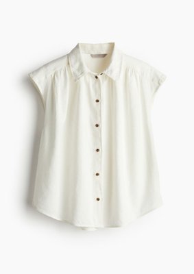 Жіноча лляна сорочка оверсайз без рукавів Н&М (57018) XS Молочна 57018 фото