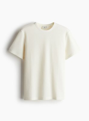 Чоловіча футболка з вафельним плетінням Regular Fit Н&М (57153) S Молочна 57153 фото