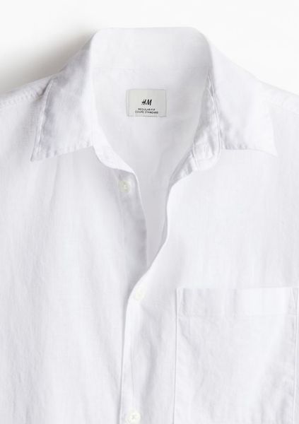 Чоловіча лляна сорочка з короткими рукавами Н&М (56911) М Біла 56911 фото