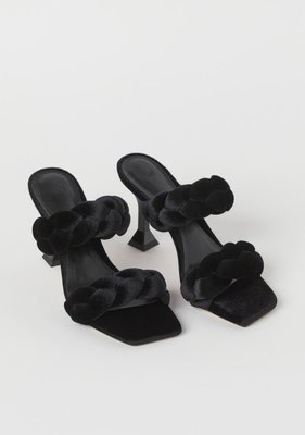 Женские велюровые босоножки на каблуке Н&М (80004) 36 Черные 80004_36 фото