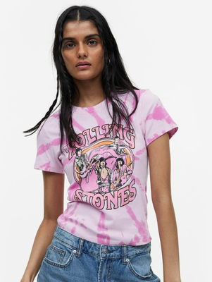 Женская футболка с принтом Rolling Stones H&M (55784) M Розовая 55784 фото