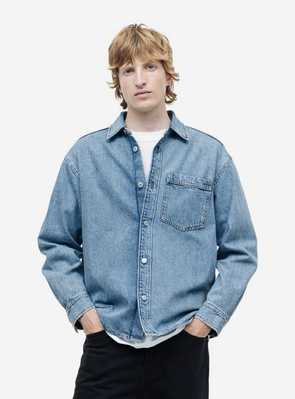 Мужская джинсовая рубашка Н&М (56503) S Синяя 56503 фото
