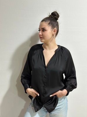 Жіноча атласна блуза з V-вирізом Н&М (56958) М Чорна 56957 фото