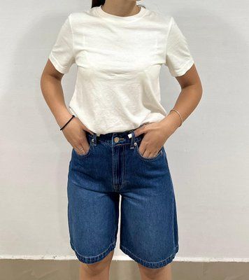 Женские шорты бермуды High waist H&M (58480) W34 Темно-синие 58480 фото