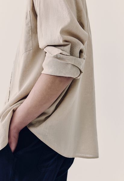 Мужская рубашка из льняной смеси Loose fit H&M (57637) M Бежева 57637- фото