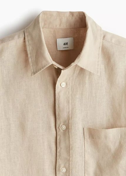 Мужская рубашка из льняной смеси Loose fit H&M (57637) M Бежева 57637- фото
