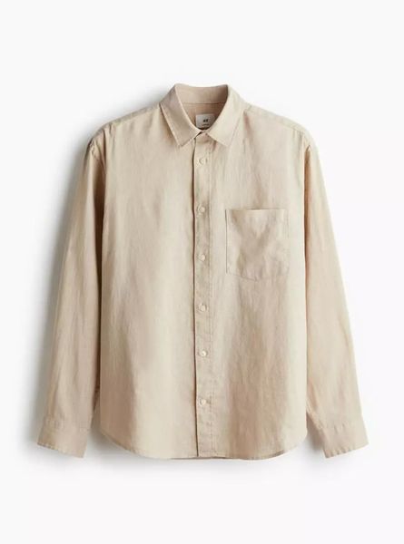 Мужская рубашка из льняной смеси Loose fit H&M (57637) M Бежева 57637- фото