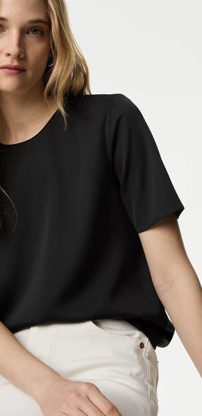 Женская атласная блузка с круглым вырезом M&S (57144) M Черная 57144_12 фото