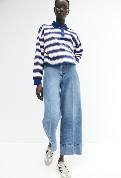 Женские широкие укороченные джинсы Wide High waist H&M (58134) W38 Синие 58134_ 38 фото