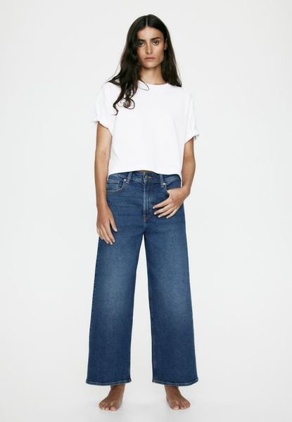 Женские широкие джинсы к лодыжке Wide Night H&M (58021) W34 Темно-синие 58021 фото