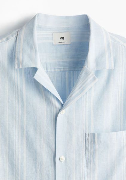 Мужская курортная рубашка Regular Fit из льняной смеси Н&М (57011) M Голубая 57011 фото