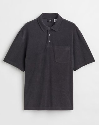 Мужская футболка из махровой ткани с воротником Relaxed Fit Н&М (56996) S Темно-серая 56996 фото