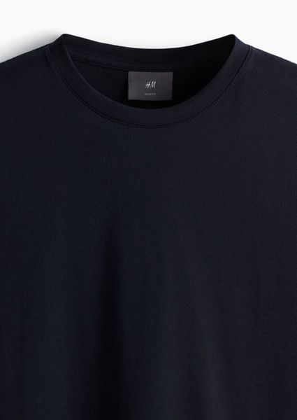 Мужская футболка Slim fit H&M (58328) M Темно-синяя 58328 фото