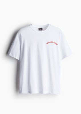 Чоловіча футболка з принтом Loose Fit H&M (58069) L Біла 58069_d фото