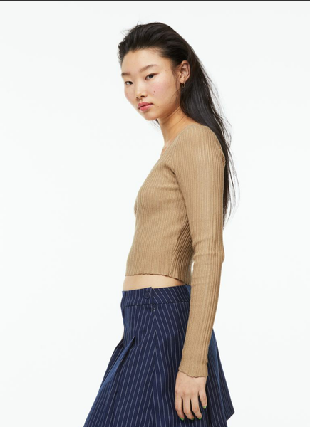 Жіночий топ з глибоким вирізом H&M (55658) M Бежевий 55658 фото