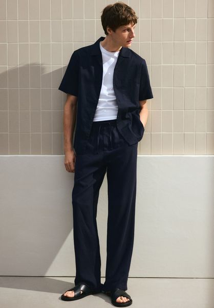 Чоловічі лляні штани Relaxed Fit H&M (58449) S Темно-сині 58449 фото