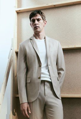 Чоловічий однобортний піджак Slim Fit H&M (58247) S Бежевий  58247 фото