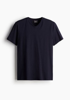 Чоловіча футболка з V-подібним вирізом Slim fit H&M (57142) S Темно-синя 57142 фото