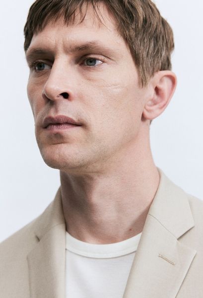 Чоловічий однобортний піджак Slim Fit H&M (58247) S Бежевий  58247 фото