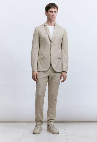 Чоловічий однобортний піджак Slim Fit H&M (58247) S Бежевий  58247 фото