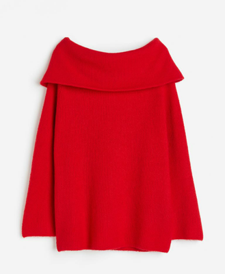 Жіночий в'язаний светр в рубчик з оголеними плечима Н&М (56413) S Червоний 56413_s фото