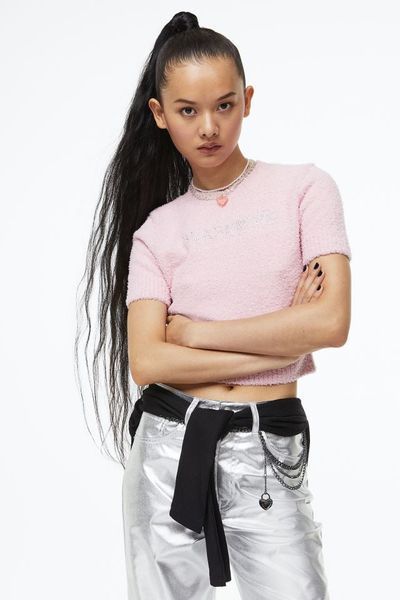 Жіночий в'язаний кроп-топ H&M (10160) M Рожевий 10160 фото
