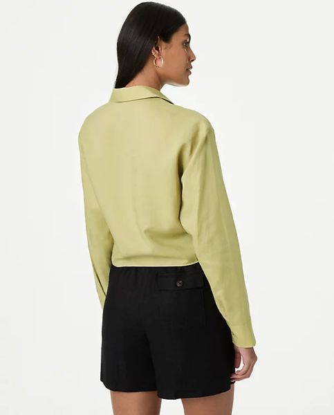 Женская льняная рубашка с длинным рукавом M&S (57112) M Зеленая 57112 фото