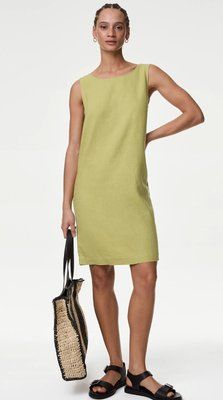 Женское льняное платье без рукавов M&S (57131) M Светло-зеленое 57131_ фото