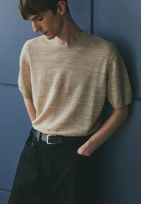 Чоловіча трикотажна футболка Regular Fit H&M (58238) S Бежева  58238 фото