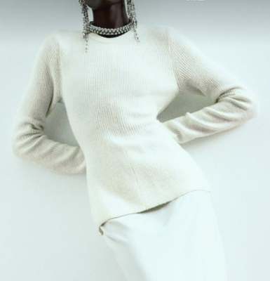 Жіночий в'язаний светр з воланом Н&М (56560) S Молочний  56560 фото