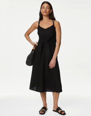 Женское льняное платье на бретелях M&S (57132) M Черное 57132_ фото