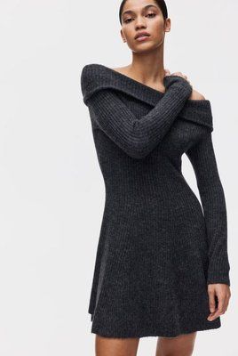 Жіноча ребриста в'язана сукня з відкритими плечима H&M (58677) XS Темно-сіра 58677 фото