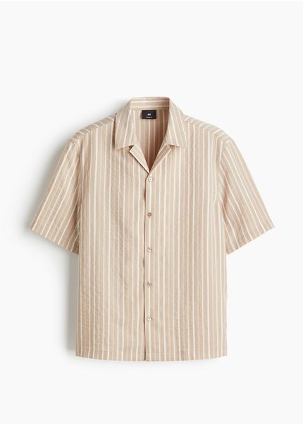 Мужская курортная рубашка из смеси лиоцела Regular Fit H&M (58404) S Бежева 58404 фото