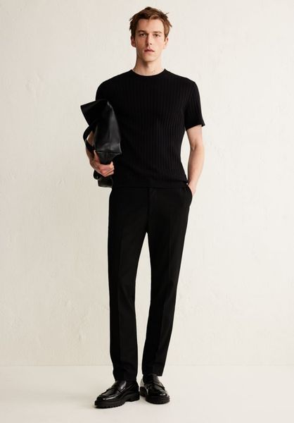Мужская трикотажная футболка в рубчик Regular Fit H&M (57378) L Черная 57378_l фото