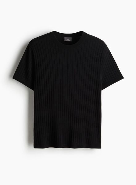 Мужская трикотажная футболка в рубчик Regular Fit H&M (57378) L Черная 57378_l фото