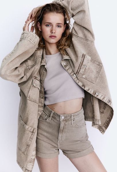 Женские ультравысокие джинсовые шорты Mom H&M (57092) W36 Бежевые 57092 фото