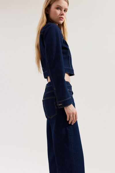 Женские широкие укороченные джинсы Wide regular fit H&M (58474) W36 Темно-синие 58474_ фото