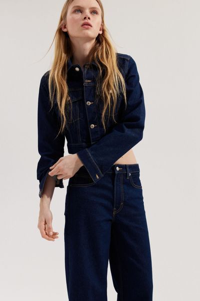 Женские широкие укороченные джинсы Wide regular fit H&M (58474) W36 Темно-синие 58474_ фото